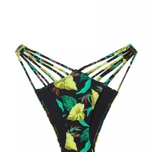 Victoria's Secret Swim Bombshell Bikini Strappy bottom Leaf L XL green tropical